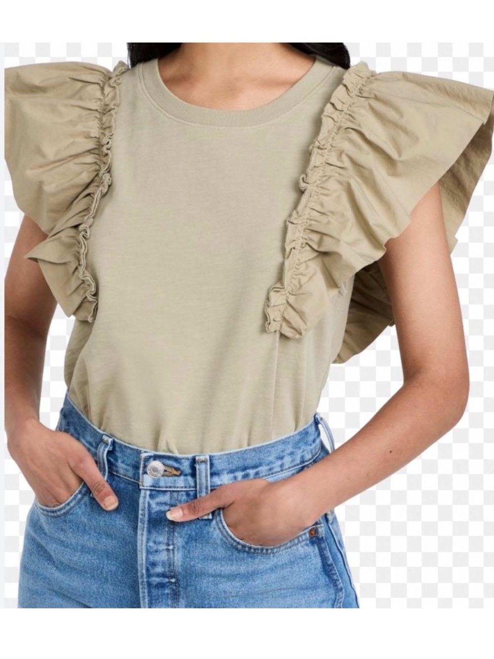 NWT Nation LTD Para Top Ruffle Sleeve Safari Green Size Small